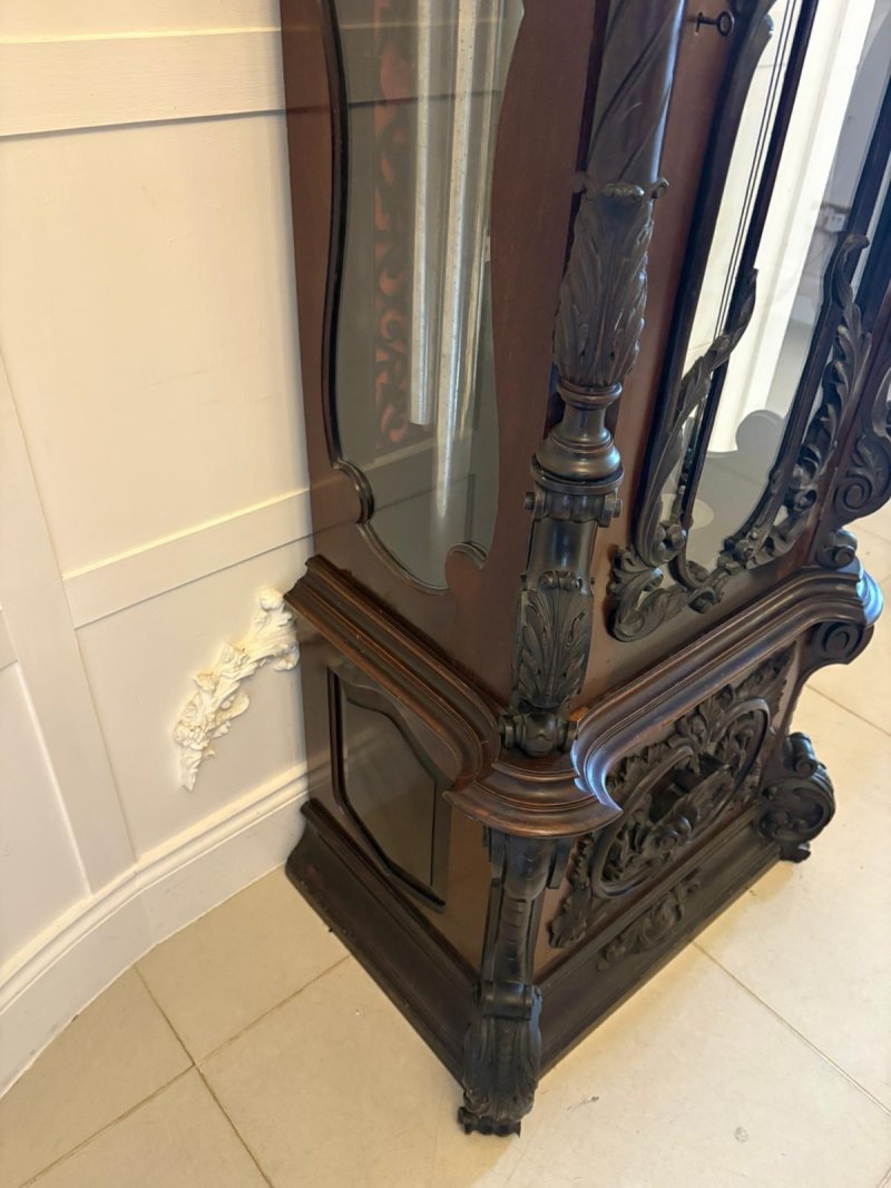 Antique Exhibition Quality Carved Mahogany Nine Tube Chiming Longcase Clock - Image 10